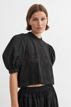 Anemone Crop Blouse, Black