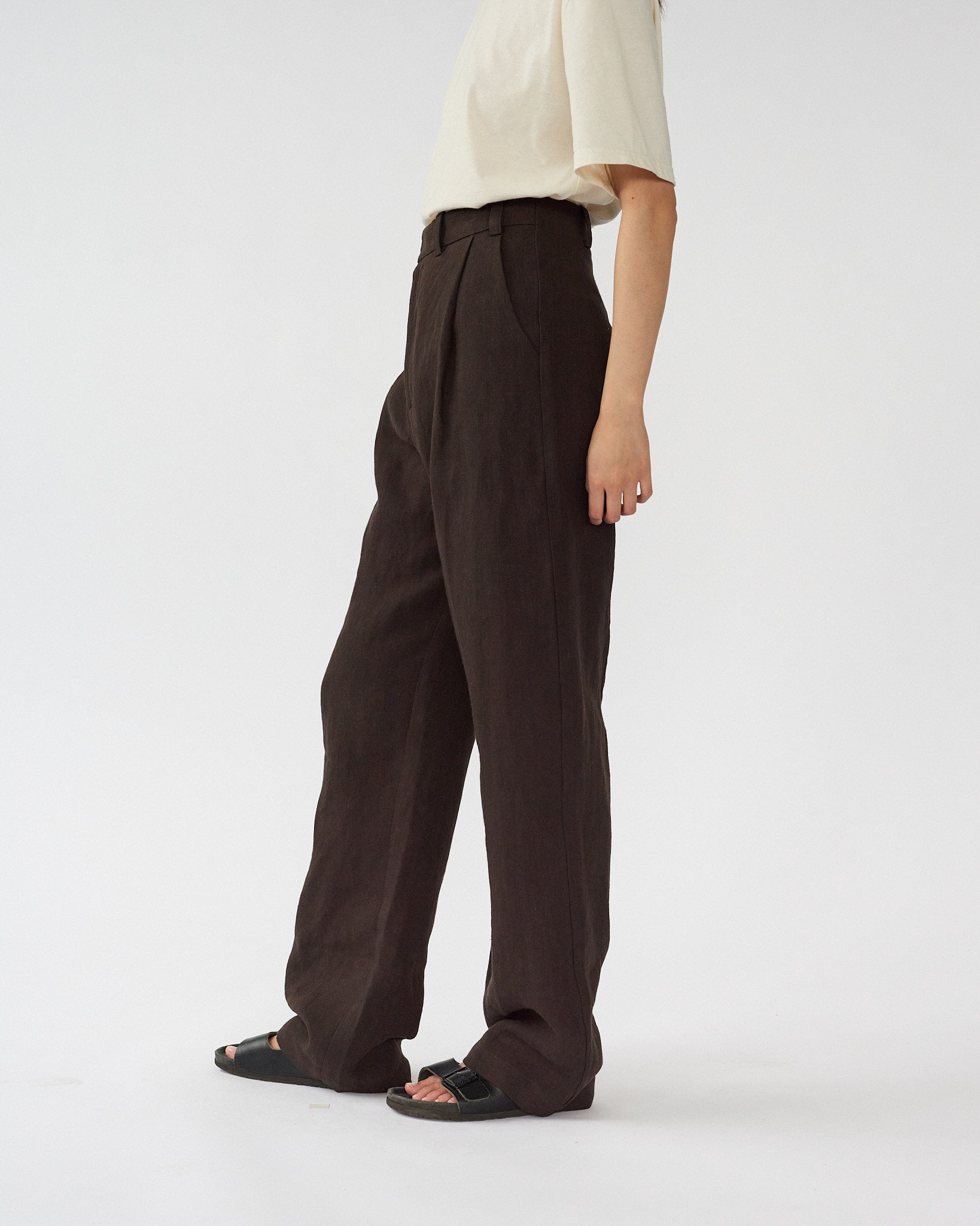 Linen Box Pants, Dark Brown