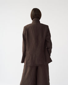 Linen Straight Blazer, Dark Brown