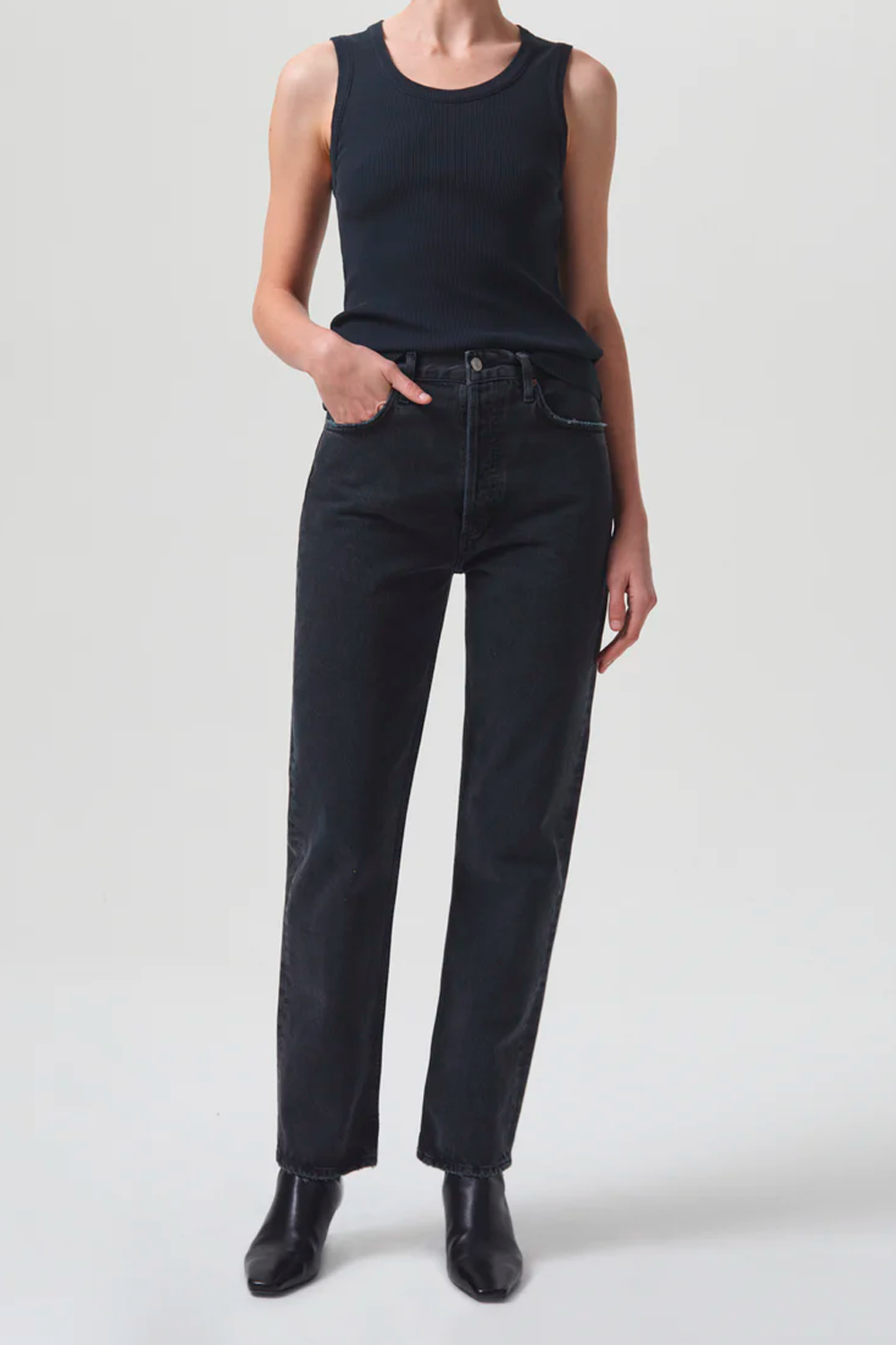 90's Pinch Waist High Rise Straight in Black Tea