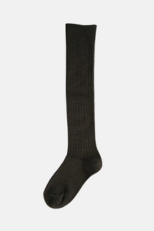 HK0116 Merino Wool Ribbed High Socks, Mocha Brown