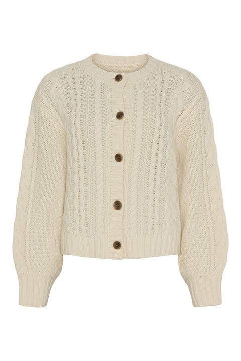 Dahlia Cable Knit Cardigan, White Sand