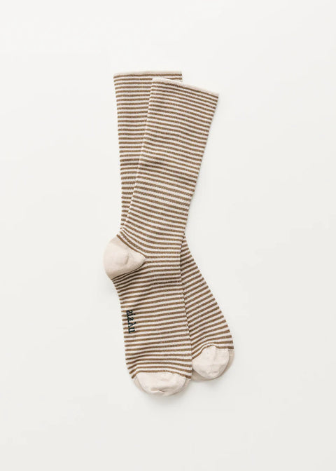 Cotton Stripe Socks, Mix Chestnut