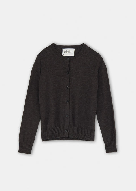 Hana Wool Cardigan, Dark Brown Melange