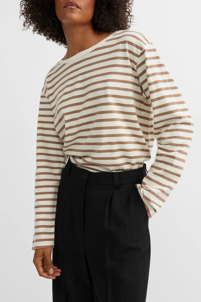 Loui oversized blouse, Light Brown/ White stripe