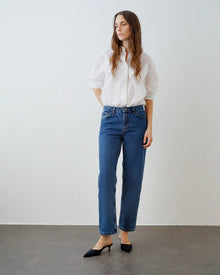 Allison Cropped Jeans, Mid Blue Denim