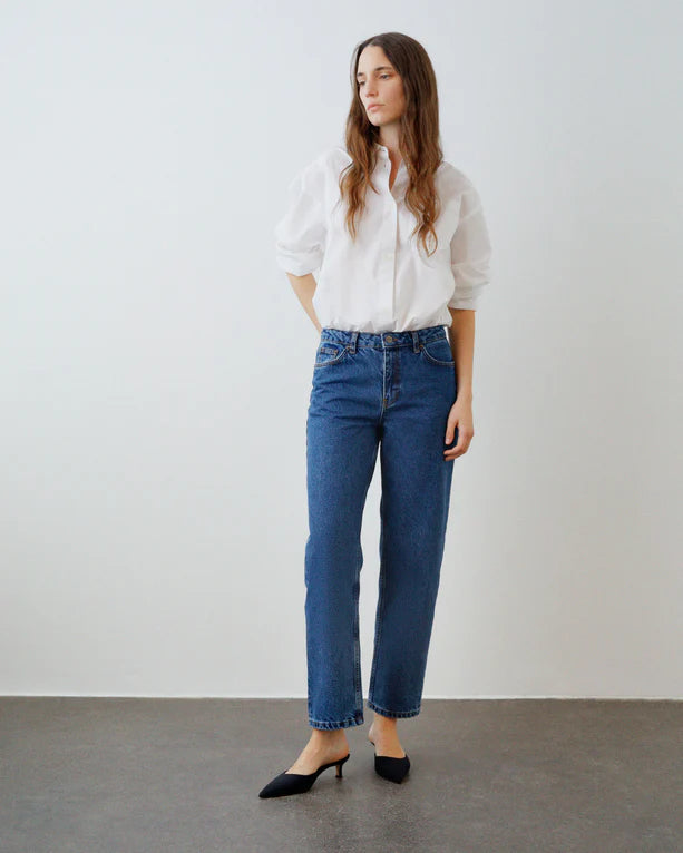 Allison Cropped Jeans, Mid Blue Denim