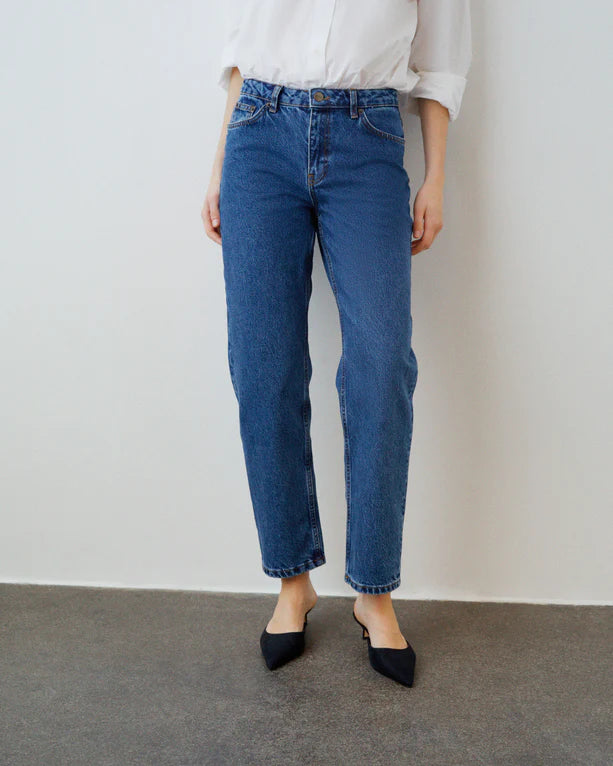 Allison Cropped Jeans, Mid Blue Denim