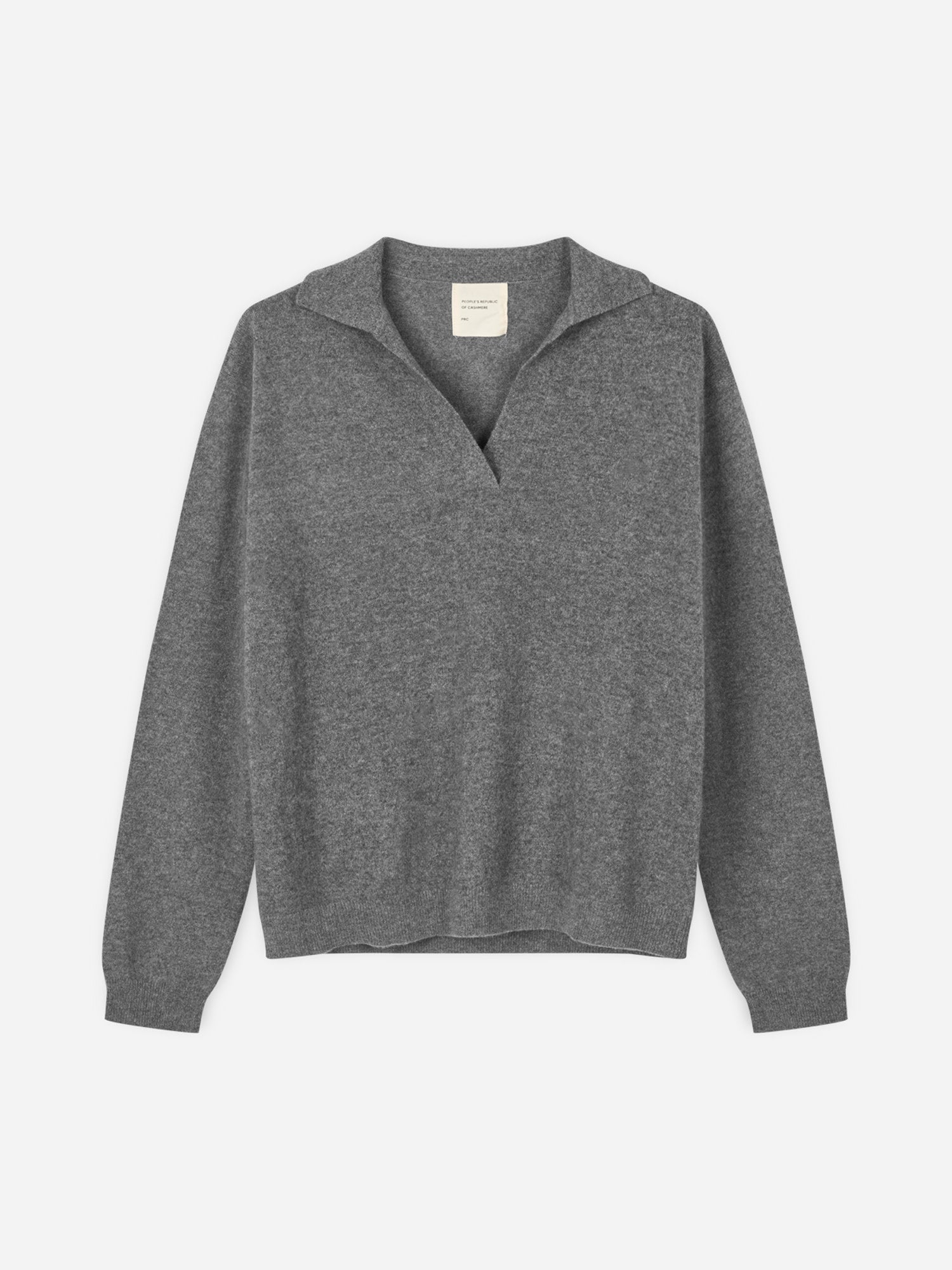 Womens Oversized Collar V-Neck, Heather Grey