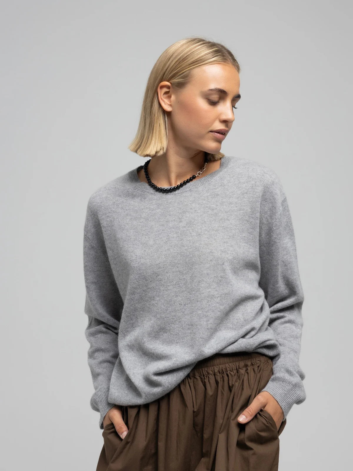 Hailey Cashmere Jumper, Light Grey Melange